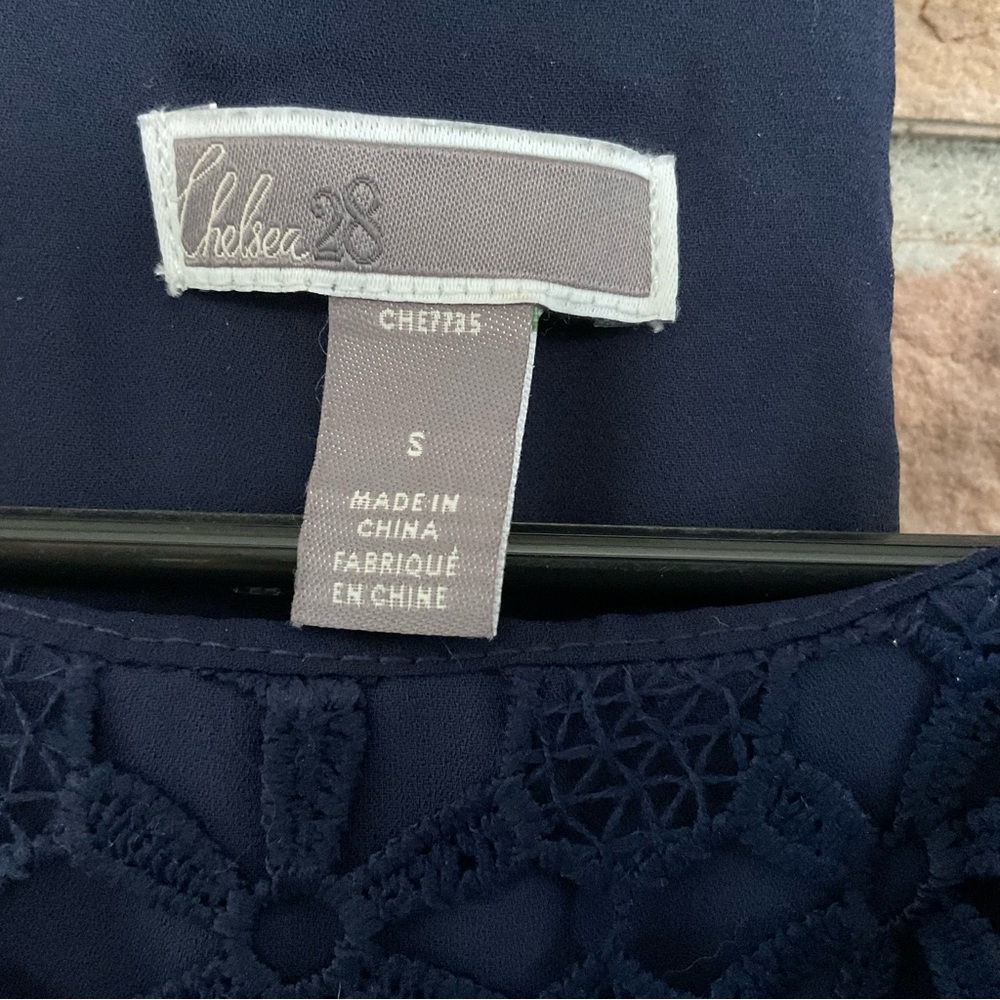 Chelsea 28 Dark Blue Floral Crochet Lace Sleeveless Dress Small - Picture 5 of 8